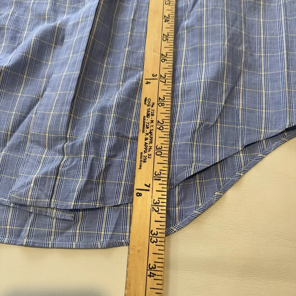 Ralph Lauren Casual Summer Men's Blue Plaid 100% Cotton Dress Shirt 17.5‎